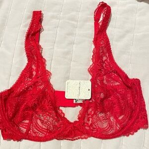 Free People Vibrant Red Lace Bra